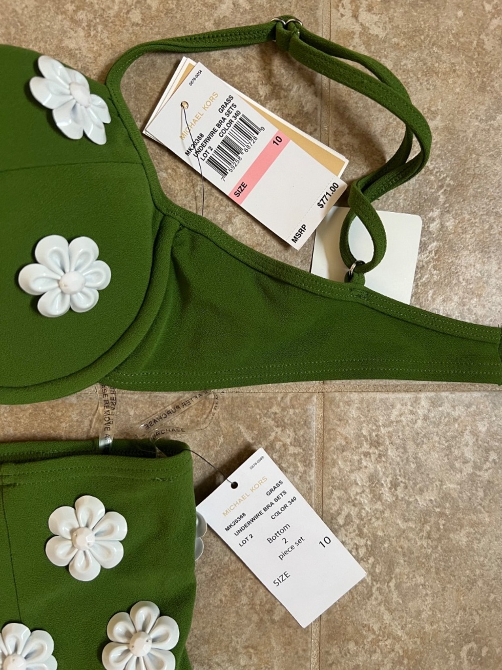 MICHAEL KORS 2 piece SWIMSUIT Retro pin-up green underwire bra set $771.00 sz10 - Picture 4 of 7